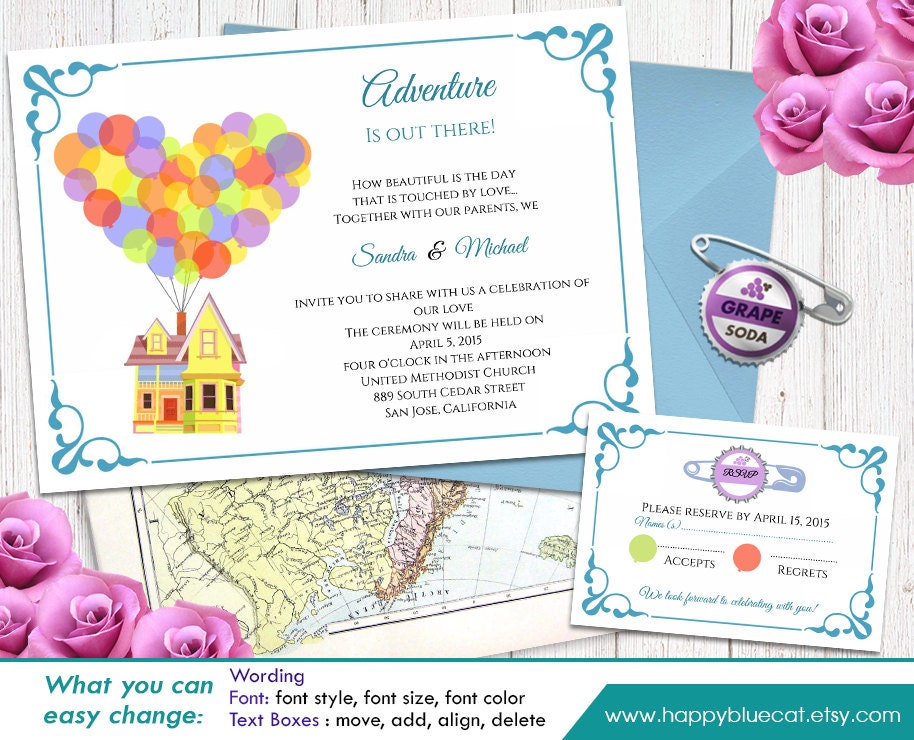 up pixar inspired diy printable wedding invitation and rsvp up movie invitations