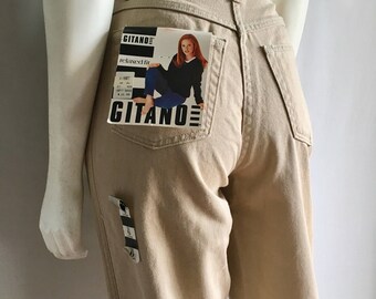Vintage Women's 90's Unworn, Tan Gitano Jeans, High Waisted, Relaxed Fit, Denim (M)