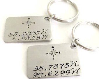 Coordinates key chains stainless steel / Couples key chains / best friends key chains