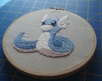 Dratini Pokemon Hand Embroidered 6 Inch Hangable Hoop Art