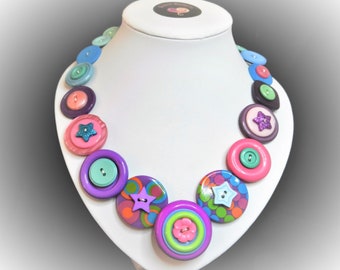 Button necklace - Circus Stars. Gift for her, boho necklace, statement necklace, unique gift, buttons, handmade jewelry, Mothers Day, OOAK