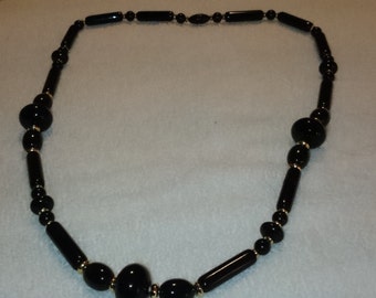 Vintage Black Beaded Necklace