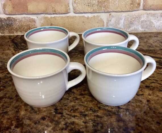 Vintage Pfaltzgraff Juniper Stoneware Flat Cups Set of 4 Vintage Pfaltzgraff Juniper Stoneware Flat Cups Set of 4