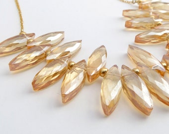 Amber Glass and 14 Karat Gold Necklace