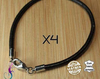 4 bracelets 20cm black genuine leather B6 European