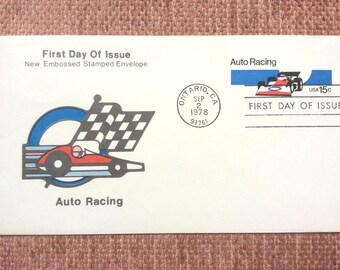 Auto Racing First Day Issue US Postage Stamp Stamped Envelope FDC 1978 Ontario CA