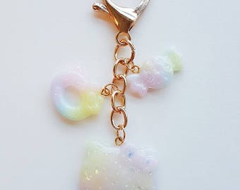 Cute Kawaii Translucent Pastel Glitter Hello Kitty Keychain