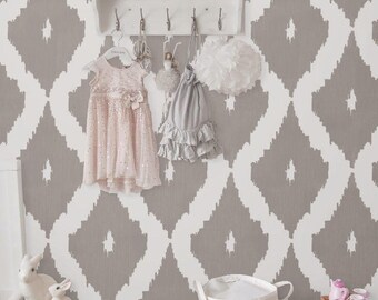 Removable Self adhesive vinyl wallpaper, wall decal - Ikat pattern - 041 SNOW/ GRAVEL
