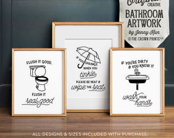 Funny bathroom art, PRINTABLE art, Bathroom wall decor, If you sprinkle when you tinkle, Bathroom prints, Flush toilet sign, Kids bathroom