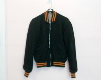 Vintage 60's Butwin Black Orange Wool Varsity Letterman Jacket sz38