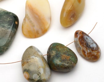 9 pcs top drilled ocean jasper nugget beads, freeform pendants, multicolor white brown green, average size 20mm