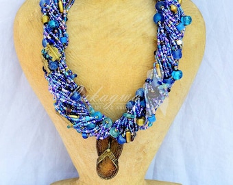 Purple Blue Chunky Masai Beaded necklace,Masai Statement African jewelry,Statement African Necklace