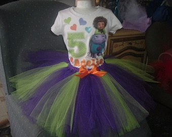 Birthday Green and Purple Home or any Theme Shirt and Tutu Tulle Skirt Birthday Outfit