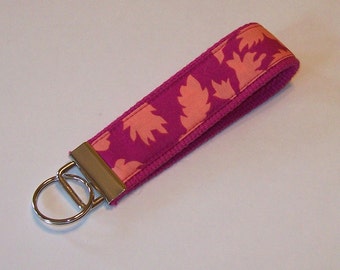 Key Fob Wristlet - Key Chain - Key Ring - Kaffe Fassett - Fuschia - Leaves