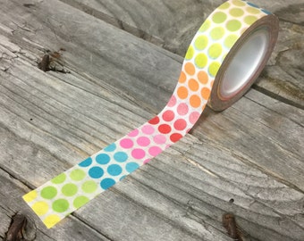 Washi Tape - 15mm - Rainbow Dots on White - Deco Paper Tape No. 681