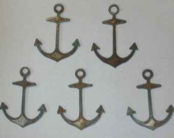 Lot Set of 5 Anchor Shape 3 inch Rusty Vintage Antique-y Metal Steel Wall Art Ornament Craft Jewelry Scrapbook Stencil