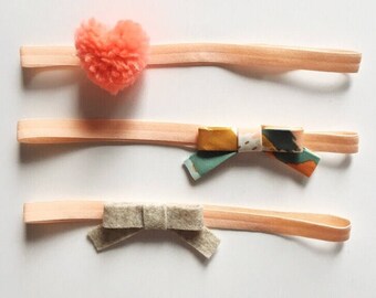 heart pom pom + bow headband