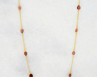 Garnet Necklace - Station Necklace - Stationed Necklace - Long Layered Necklace - Layering Necklace - Long Necklace - Chain Necklace