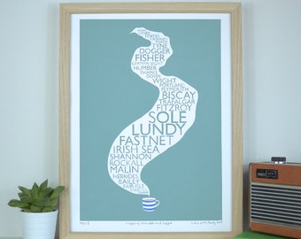 Art Screen Print Shipping Forecast & Cuppa Tea Limited Edition Typography