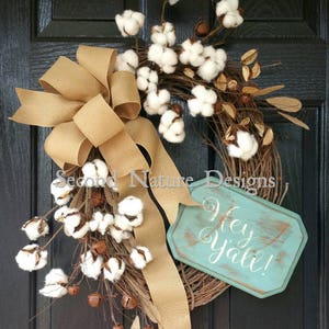 Made to Order Distressed Cotton Boll Wreath / Rustic Cotton Grapevine Wreath / Summer Cotton Wreath / Hey Y'all Wreath