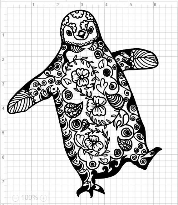 Mandala Style Penguin SVG PDF EPS Dxf & Studio 3 Cut Files