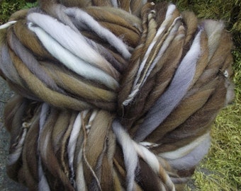 Handspun art yarn, handpainted Organic Polwarth wool yarn super bulky thick and thin -BARRED OWL