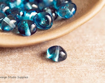 20 Aqua/Capri 6x8mm Potato Czech Glass Beads (A340)