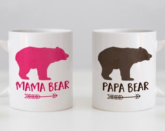 Coffee Mug Set for new parents - Mama Bear and Papa Bear