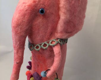 Spun cotton elephant with heart garland vintage batting figure by Maria Paula