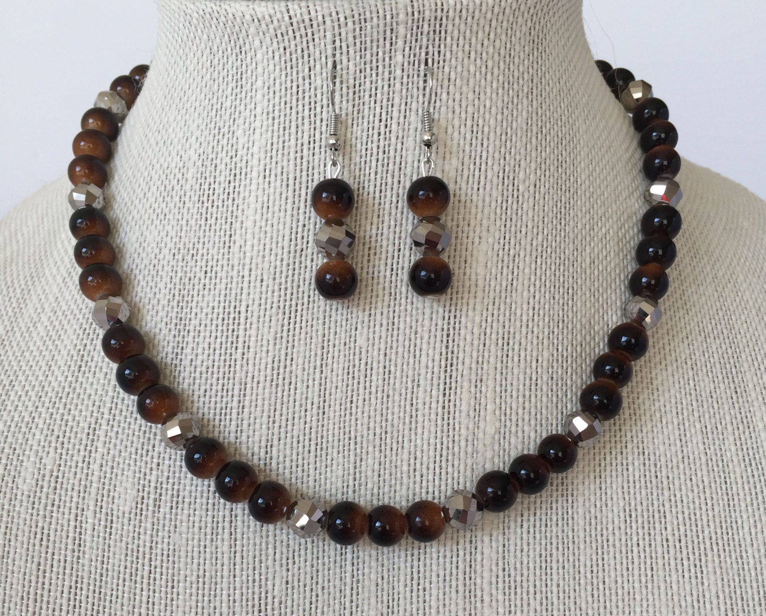 Brown Wedding Necklace Brown Beaded Necklace Set Rhinestone