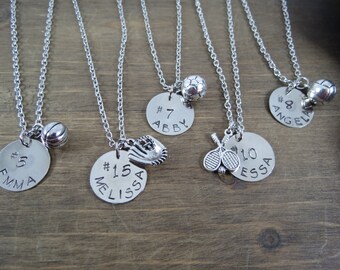 Personalized Sports Necklace - Handstamped Necklace - Sport Team Gift - Softball, Basketball, Volleyball, Tennis, Soccer Necklace