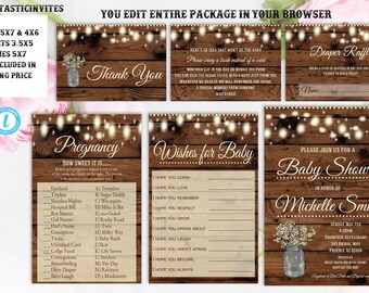 RUSTIC Baby Shower Invitation, Flower Baby Shower Invitation, Wood Baby Shower Invitation, Country Baby Shower, INSTANT DOWNLOAD, Template