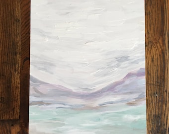 Original Abstract Landscape Painting on Wood Panel