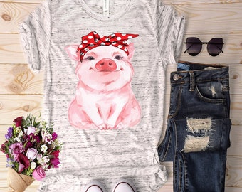 Pig with bandana Premium super-soft Graphic Tee, Graphic Shirt. Workout Shirt. Women's Tees/T-shirts/ Active wear/