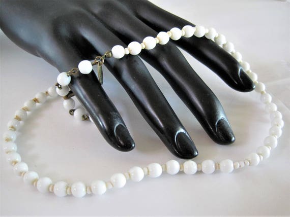 Miriam Haskell Choker - White Milk Glass Beads - Hang Tag and Hook Signed