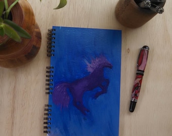 Hand Painted Cover; Spiral Journal Notebook Sketchbook; Premium Unlined Paper for Writing, Sketching, Doodling; Horse Silhouette