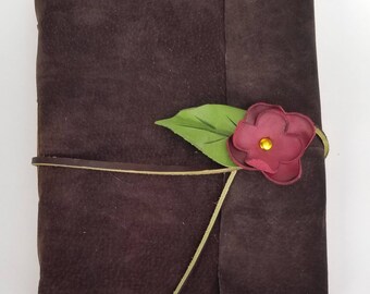 Suede Journal With Red Rose / Floral Wedding Guestbook