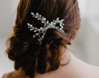 Silver Bridal Hair Comb | Silver Leaf Hair Pin | Silver Leaf Headpiece | Silver Wedding Comb | Crystal Leaf Headpiece | Silver Ivy Hair Comb