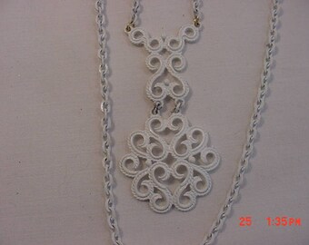Vintage White Enameled Two Strand Necklace 18 - 406