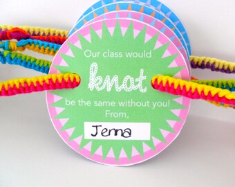 INSTANT DOWNLOAD - Green and Pink Friendship Bracelet Class Party Favor Card Printable - Class Valentine "Our class would knot be the same"