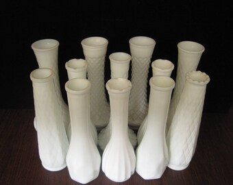 12 Piece Tall Milk Glass Bud Vase Collection, Set of 12 Wedding Vases