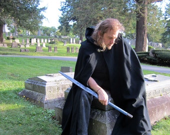 Black Cloak - Half-Circle Cloak - Wool Cloak - Hooded Cloak - Mens Cloak