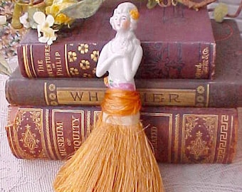 Pretty Art Deco Era Porcelain Half Doll Whisk Broom