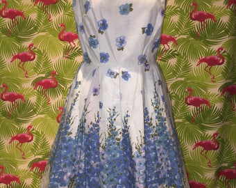 Blue floral vintage border print dress