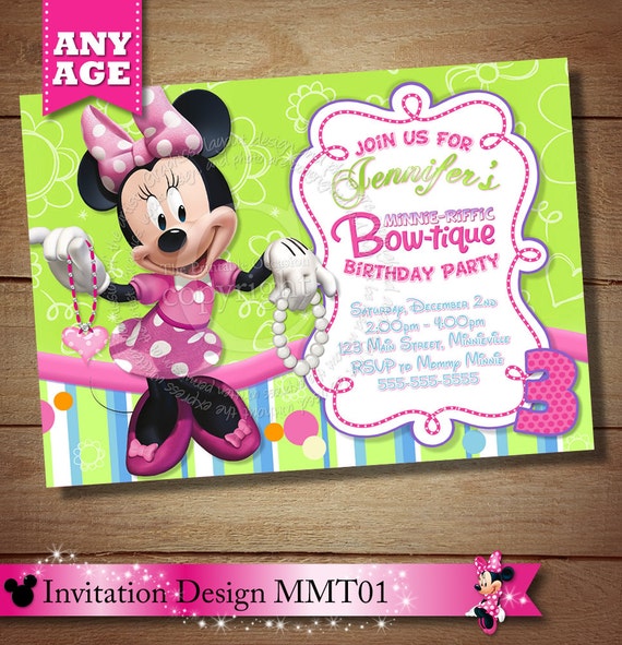 Minnie Mouse Bowtique Birthday Invitations 2