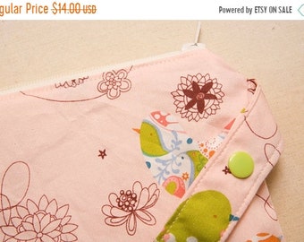 Spring Sale Pink Starling - 7x9 Sweet Bobbins Wipes/Utility/Wet Bag - SEAM SEALED - Snap Strap