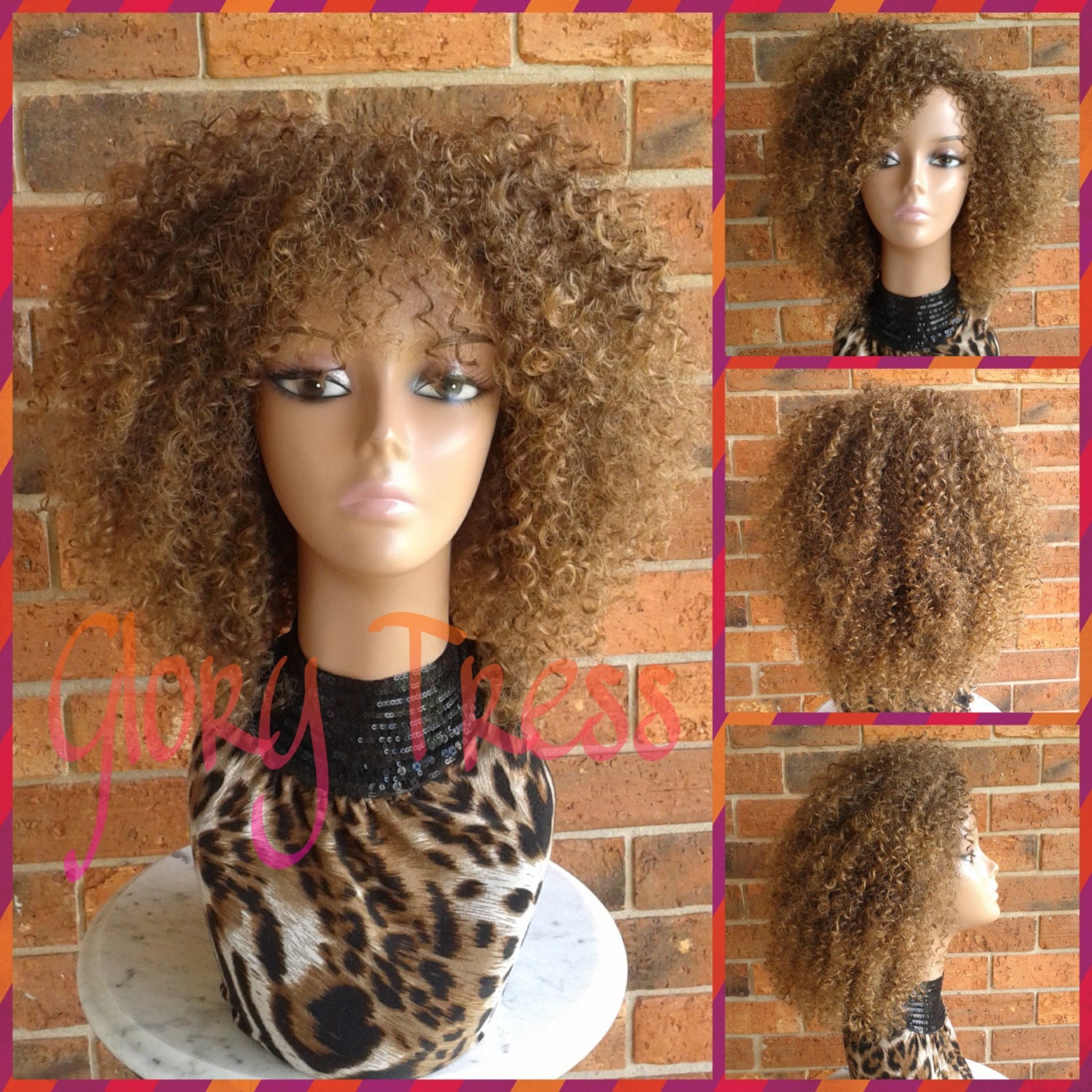 ON SALE Kinky Curly Wig With Bangs Short Curly Half Wig