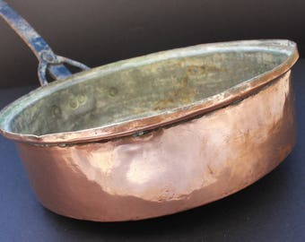 Antique copper frying pan. Was 49 now 39 euros! French 1700s saute rustic kitchen farmhouse kitchen