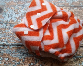 One Size Fleece AI2 Hybrid Fitted Organic Cotton Cloth Diaper Orange and White Chevron All in Two
