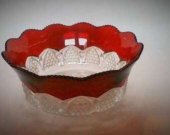 Antique Victorian Button Arches Ruby Stained Large Berry Bowl